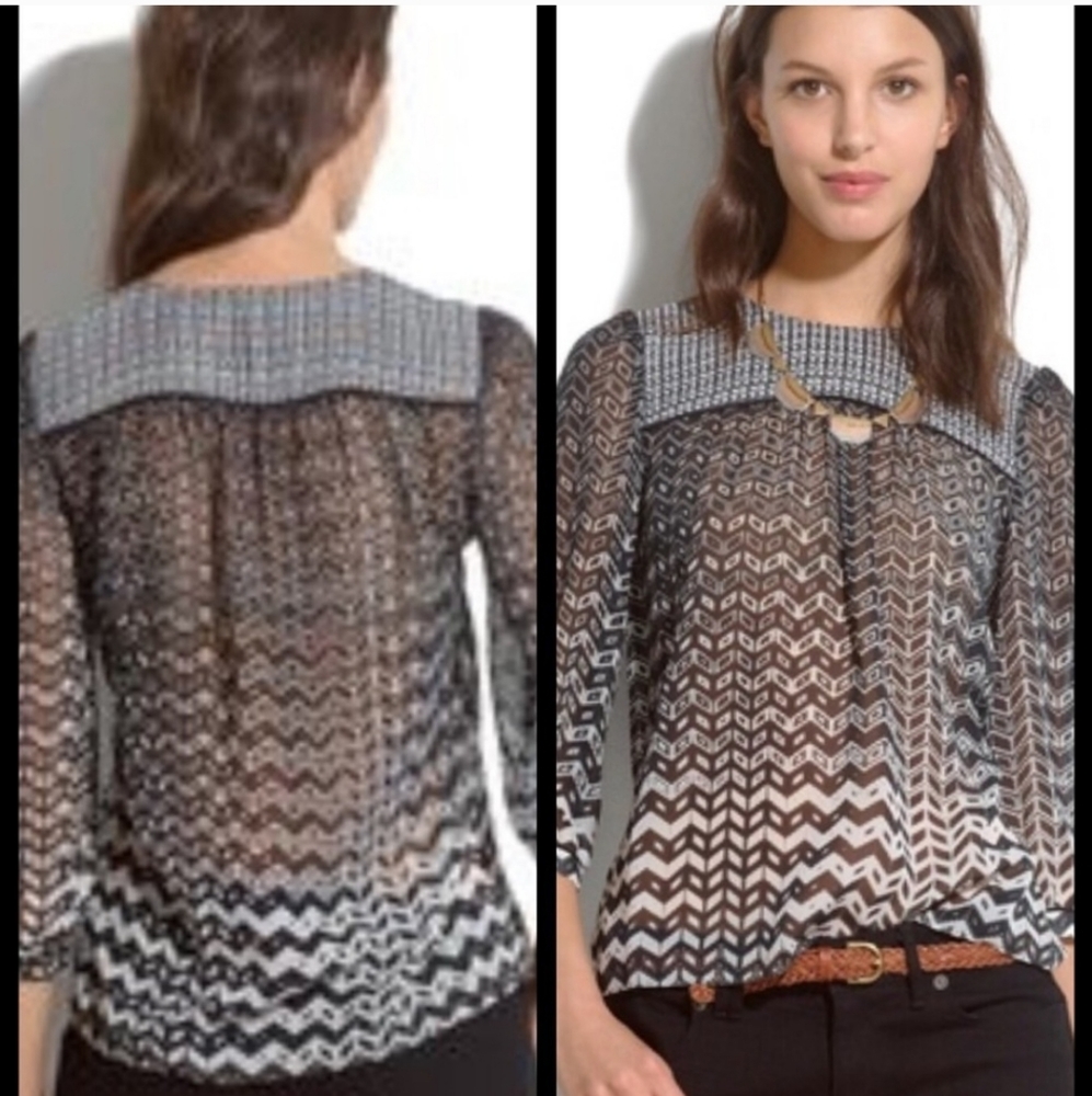 Madewell Sheer Silk Chevron Print Peasant Blouse